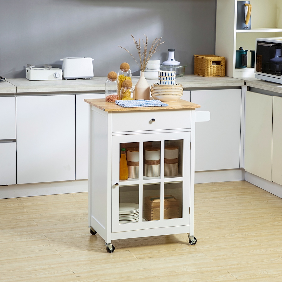 Image 997123_ALTMORE1.jpg, Product 997-123 / Price $144.99, HOMCOM Rolling Kitchen Cart with Drawer, Glass Door Cabinet and Towel Rack from HOMCOM on TSC.ca's Home & Garden department
