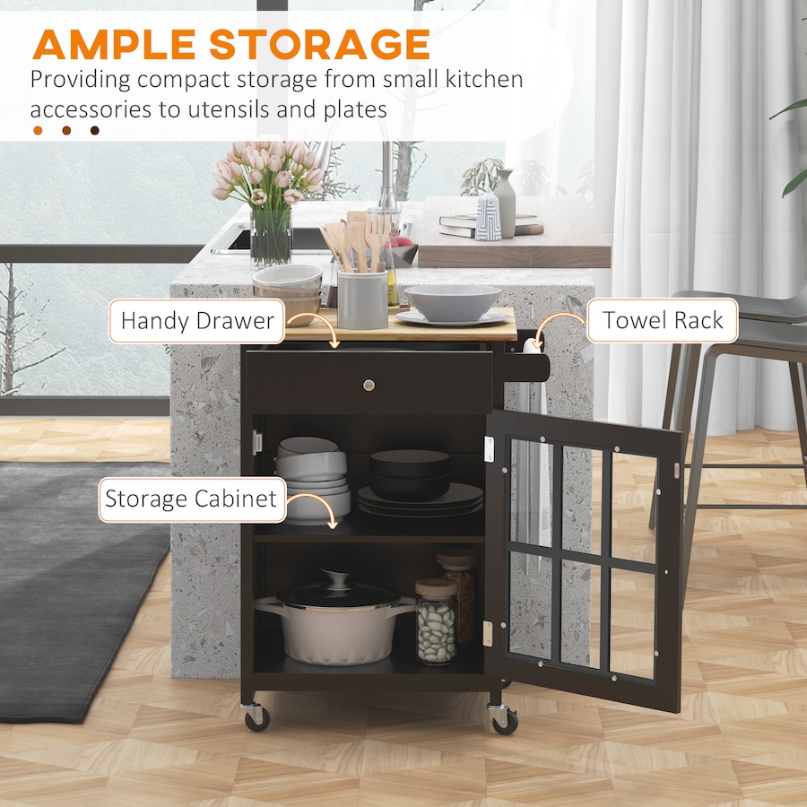 Image 997123_ALTMORE11.jpg, Product 997-123 / Price $144.99, HOMCOM Rolling Kitchen Cart with Drawer, Glass Door Cabinet and Towel Rack from HOMCOM on TSC.ca's Home & Garden department