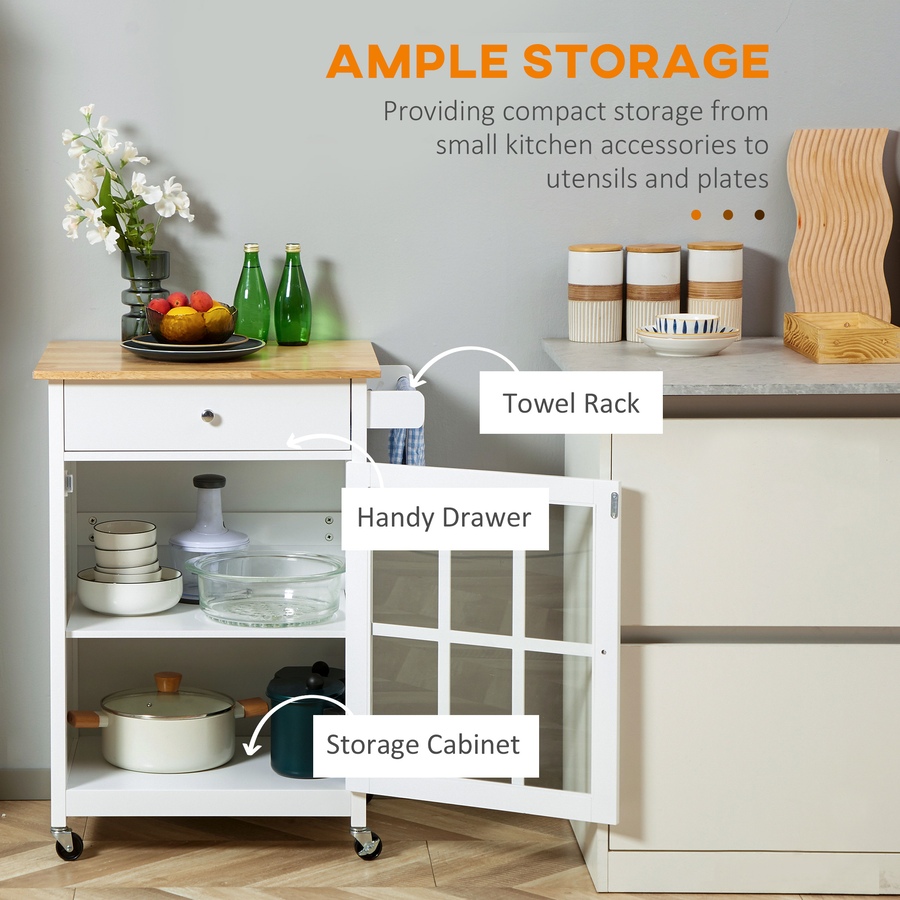 Image 997123_ALTMORE3.jpg, Product 997-123 / Price $144.99, HOMCOM Rolling Kitchen Cart with Drawer, Glass Door Cabinet and Towel Rack from HOMCOM on TSC.ca's Home & Garden department