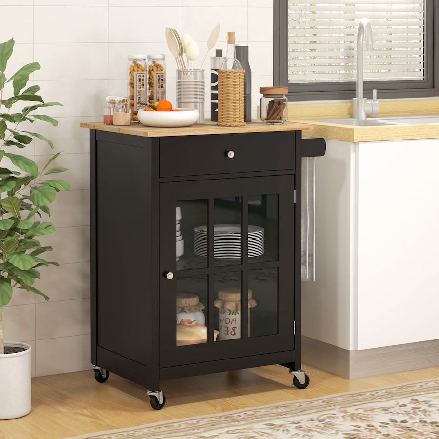Image 997123_ALTMORE9.jpg, Product 997-123 / Price $144.99, HOMCOM Rolling Kitchen Cart with Drawer, Glass Door Cabinet and Towel Rack from HOMCOM on TSC.ca's Home & Garden department