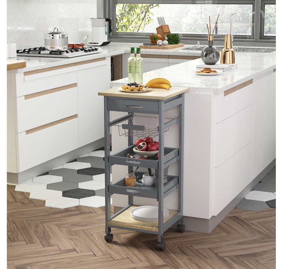 Image 997129_ALTMORE1.jpg, Product 997-129 / Price $76.99 - $79.99, HOMCOM Kitchen Island Cart with Drawer, Removable Tray and Wire Basket from HOMCOM on TSC.ca's Home & Garden department