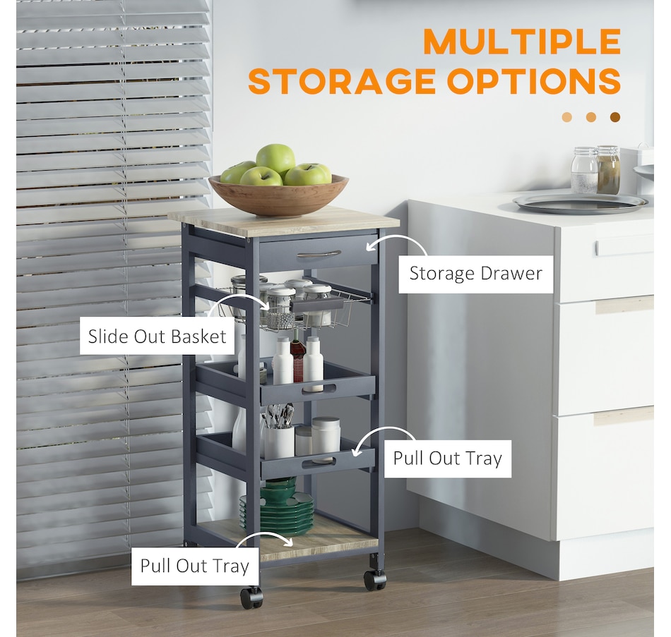 Image 997129_ALTMORE3.jpg, Product 997-129 / Price $76.99 - $79.99, HOMCOM Kitchen Island Cart with Drawer, Removable Tray and Wire Basket from HOMCOM on TSC.ca's Home & Garden department