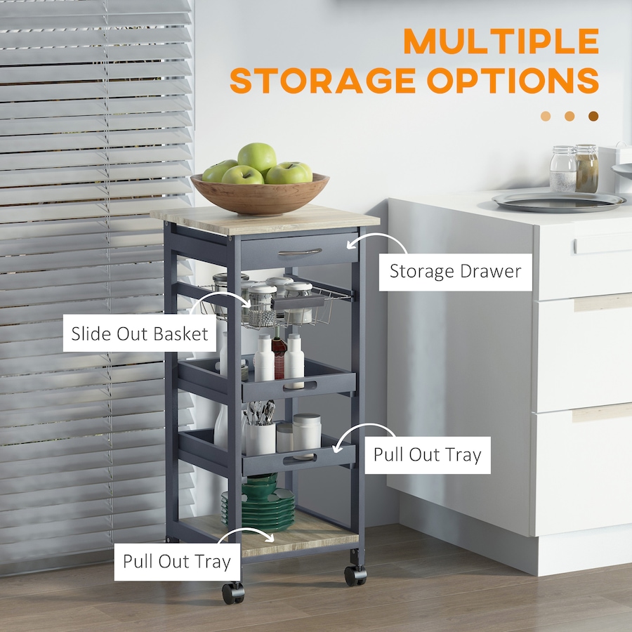 Image 997129_ALTMORE3.jpg, Product 997-129 / Price $64.99 - $69.99, HOMCOM Kitchen Island Cart with Drawer, Removable Tray and Wire Basket from HOMCOM on TSC.ca's Home & Garden department