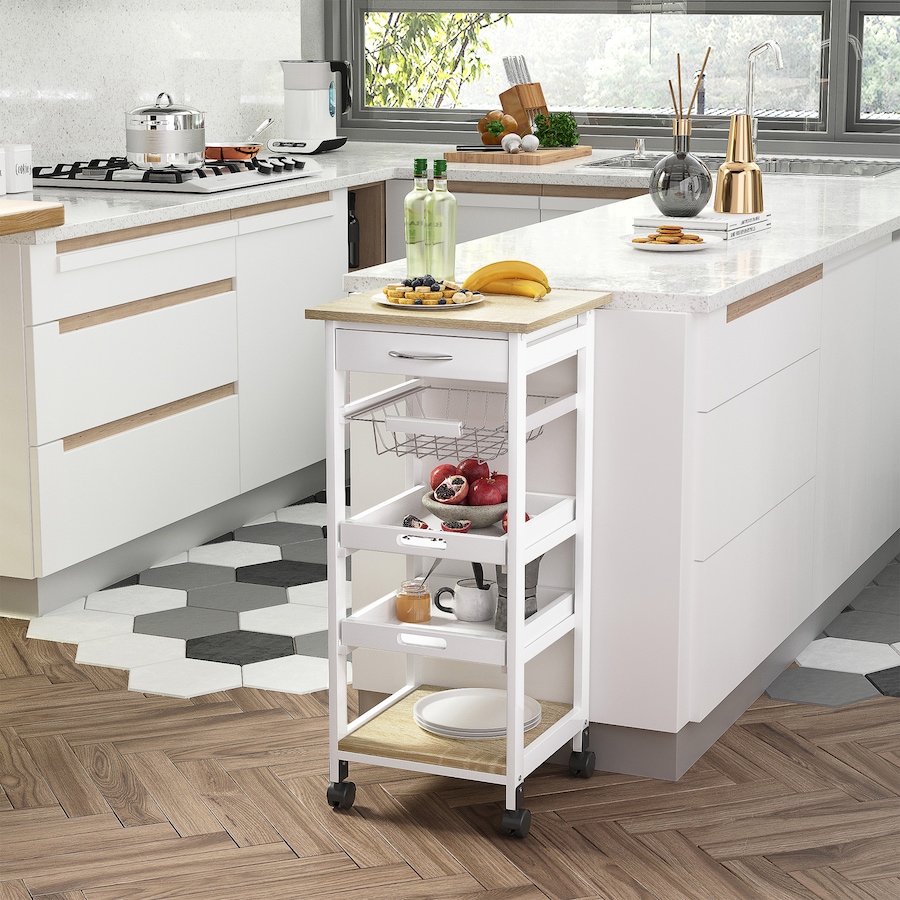 Image 997129_ALTMORE9.jpg, Product 997-129 / Price $64.99 - $69.99, HOMCOM Kitchen Island Cart with Drawer, Removable Tray and Wire Basket from HOMCOM on TSC.ca's Home & Garden department