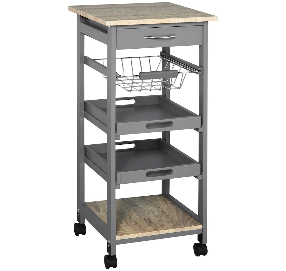 Image 997129_ST01.jpg, Product 997-129 / Price $76.99 - $79.99, HOMCOM Kitchen Island Cart with Drawer, Removable Tray and Wire Basket from HOMCOM on TSC.ca's Home & Garden department