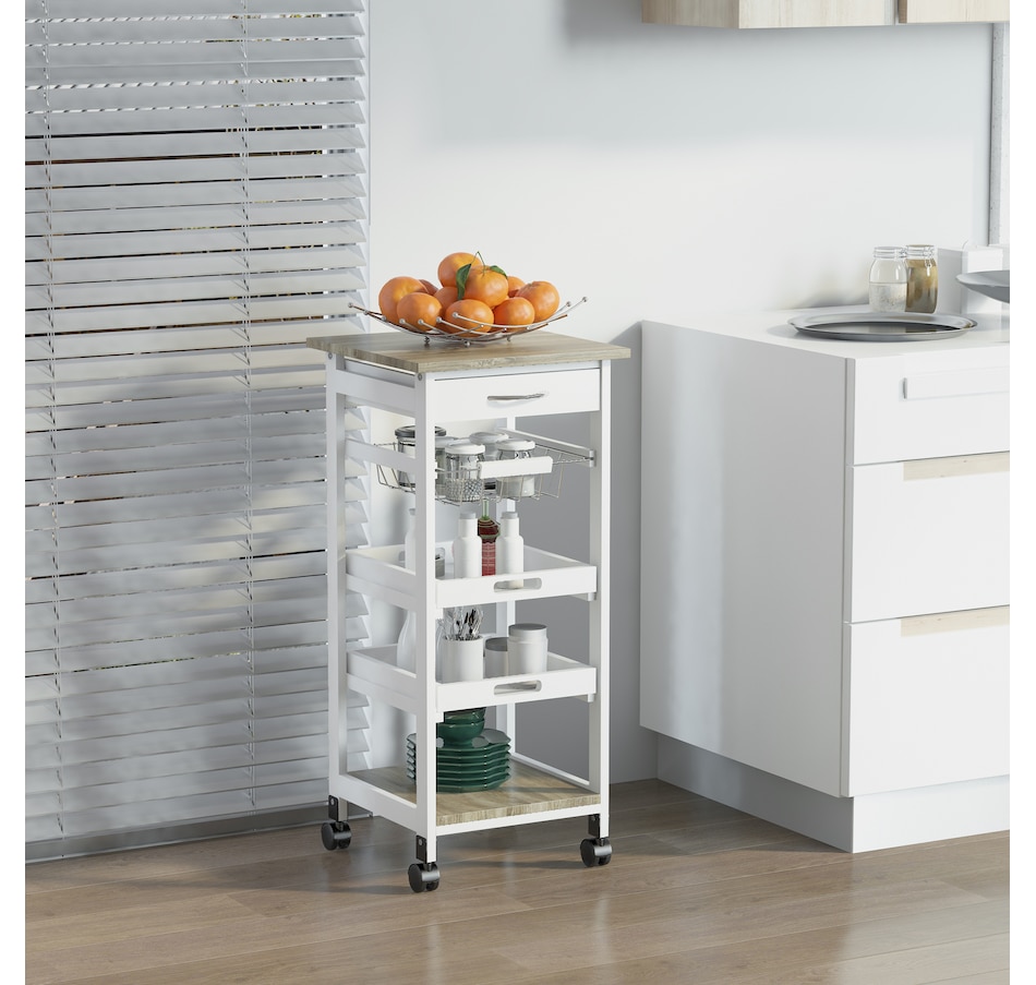Image 997129_ST02.jpg, Product 997-129 / Price $76.99 - $79.99, HOMCOM Kitchen Island Cart with Drawer, Removable Tray and Wire Basket from HOMCOM on TSC.ca's Home & Garden department