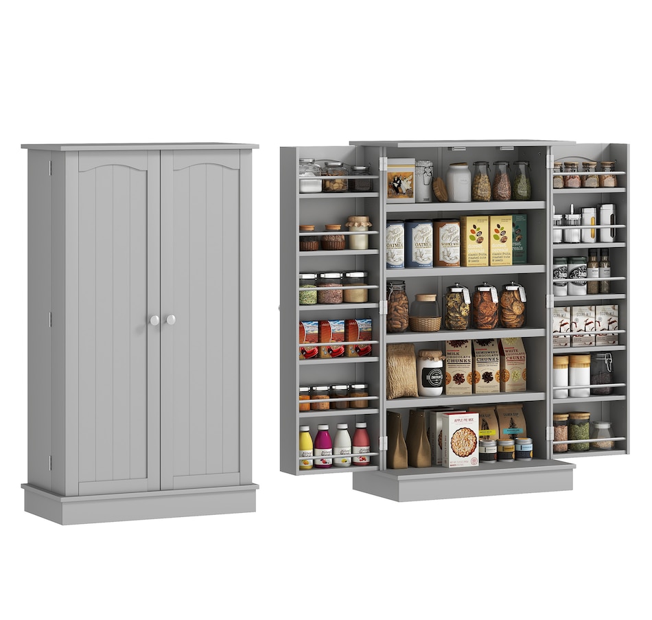 Image 997130_ST04.jpg, Product 997-130 / Price $159.99 - $184.99, HOMCOM Kitchen Pantry Storage Cabinet w/ 5-tier Shelving Black from HOMCOM on TSC.ca's Home & Garden department