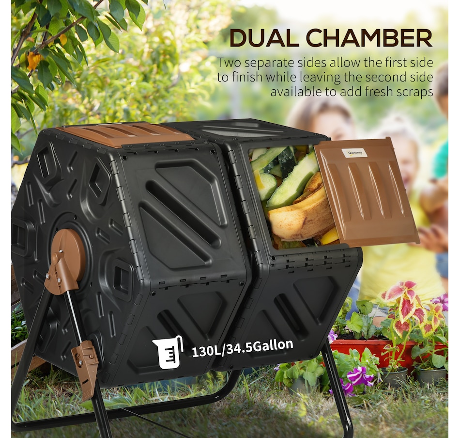 Image 997132_ALTMORE3.jpg, Product 997-132 / Price $89.99, Outsunny 34.5 Gallon Dual Chamber Compost Bin from Outsunny on TSC.ca's Home & Garden department