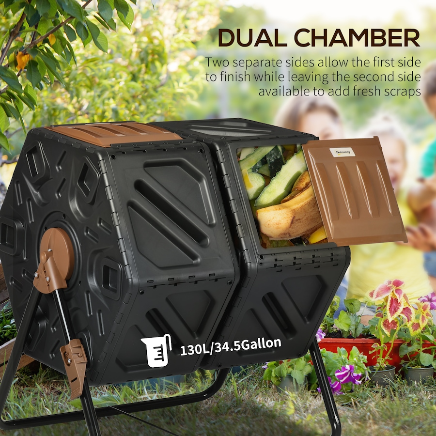 Image 997132_ALTMORE3.jpg, Product 997-132 / Price $89.99, Outsunny 34.5 Gallon Dual Chamber Compost Bin from Outsunny on TSC.ca's Home & Garden department