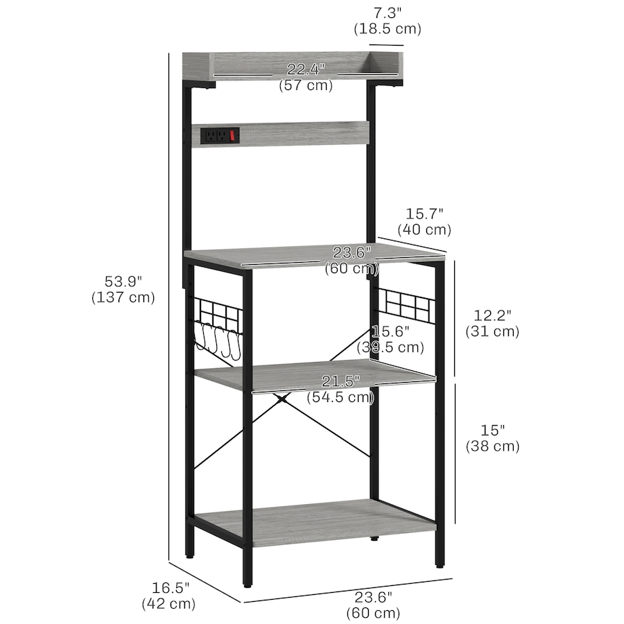 Image 997133_ALTMORE10.jpg, Product 997-133 / Price $90.23, HOMCOM Kitchen Bakers Rack with Power Outlet, Adjustable Shelves and Hooks from HOMCOM on TSC.ca's Home & Garden department