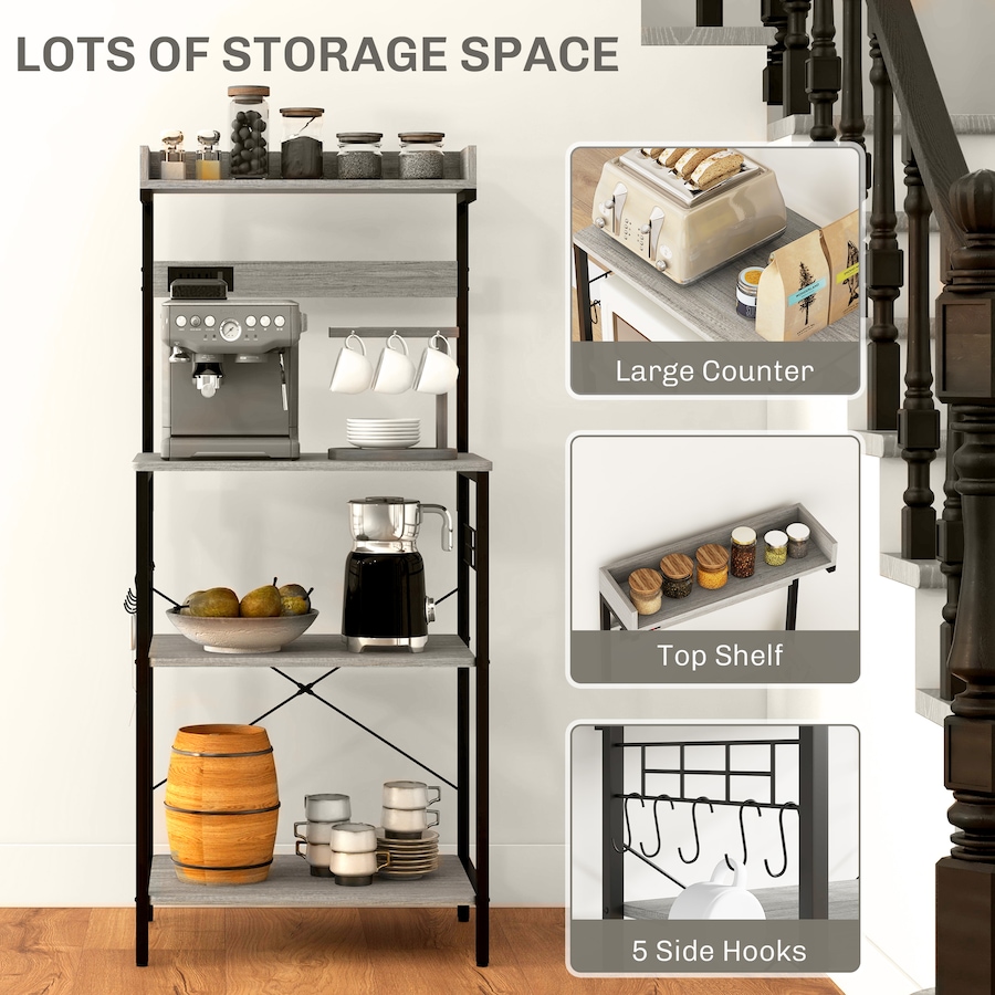 Image 997133_ALTMORE13.jpg, Product 997-133 / Price $90.23, HOMCOM Kitchen Bakers Rack with Power Outlet, Adjustable Shelves and Hooks from HOMCOM on TSC.ca's Home & Garden department