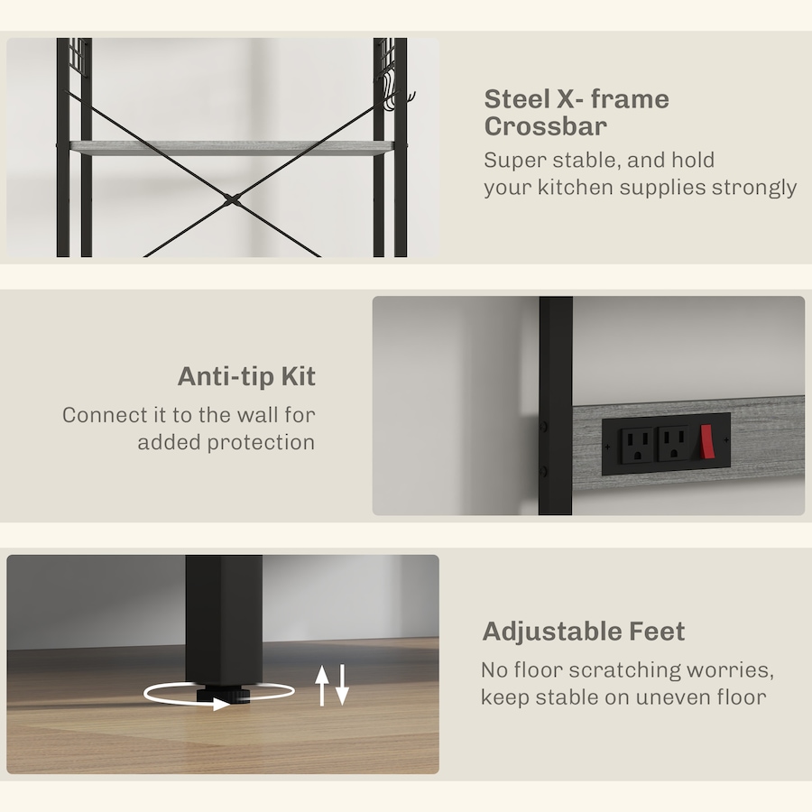Image 997133_ALTMORE14.jpg, Product 997-133 / Price $90.23, HOMCOM Kitchen Bakers Rack with Power Outlet, Adjustable Shelves and Hooks from HOMCOM on TSC.ca's Home & Garden department