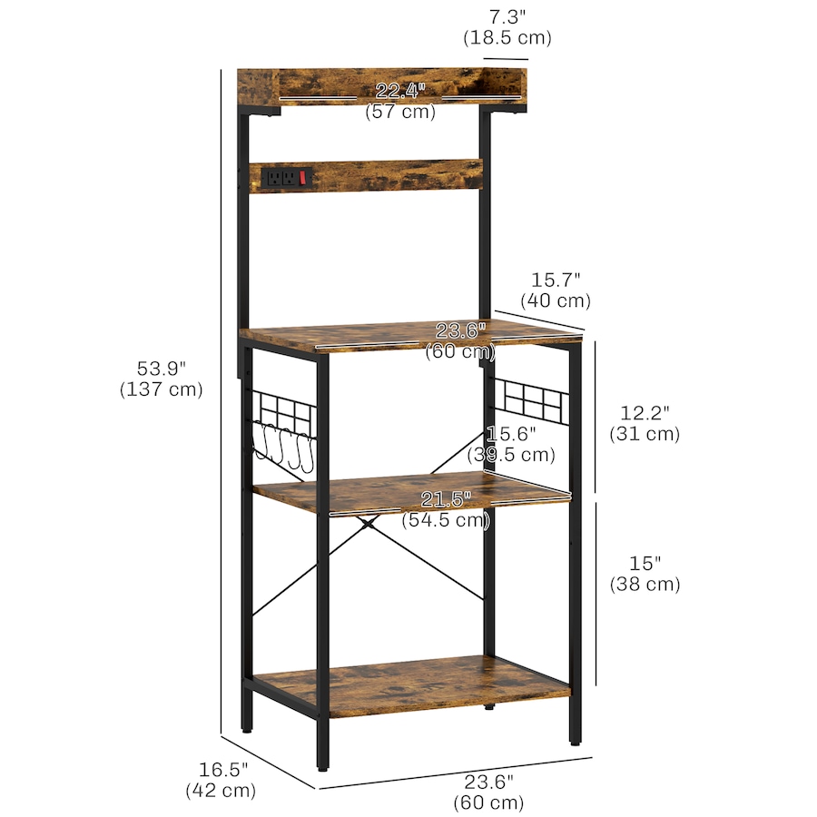 Image 997133_ALTMORE2.jpg, Product 997-133 / Price $90.23, HOMCOM Kitchen Bakers Rack with Power Outlet, Adjustable Shelves and Hooks from HOMCOM on TSC.ca's Home & Garden department
