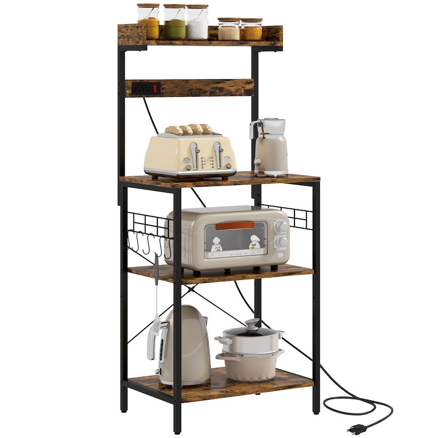 Image 997133_ST01.jpg, Product 997-133 / Price $90.23, HOMCOM Kitchen Bakers Rack with Power Outlet, Adjustable Shelves and Hooks from HOMCOM on TSC.ca's Home & Garden department