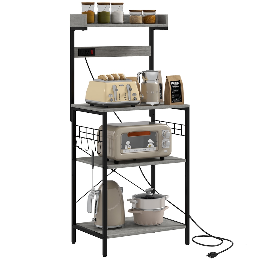 Image 997133_ST02.jpg, Product 997-133 / Price $90.23, HOMCOM Kitchen Bakers Rack with Power Outlet, Adjustable Shelves and Hooks from HOMCOM on TSC.ca's Home & Garden department