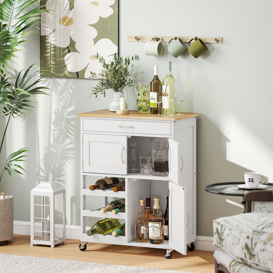 Image 997136_ALTMORE1.jpg, Product 997-136 / Price $129.99, HOMCOM Kitchen Island on Wheels with Drawer, 9-bottle Wine Rack from HOMCOM on TSC.ca's Home & Garden department