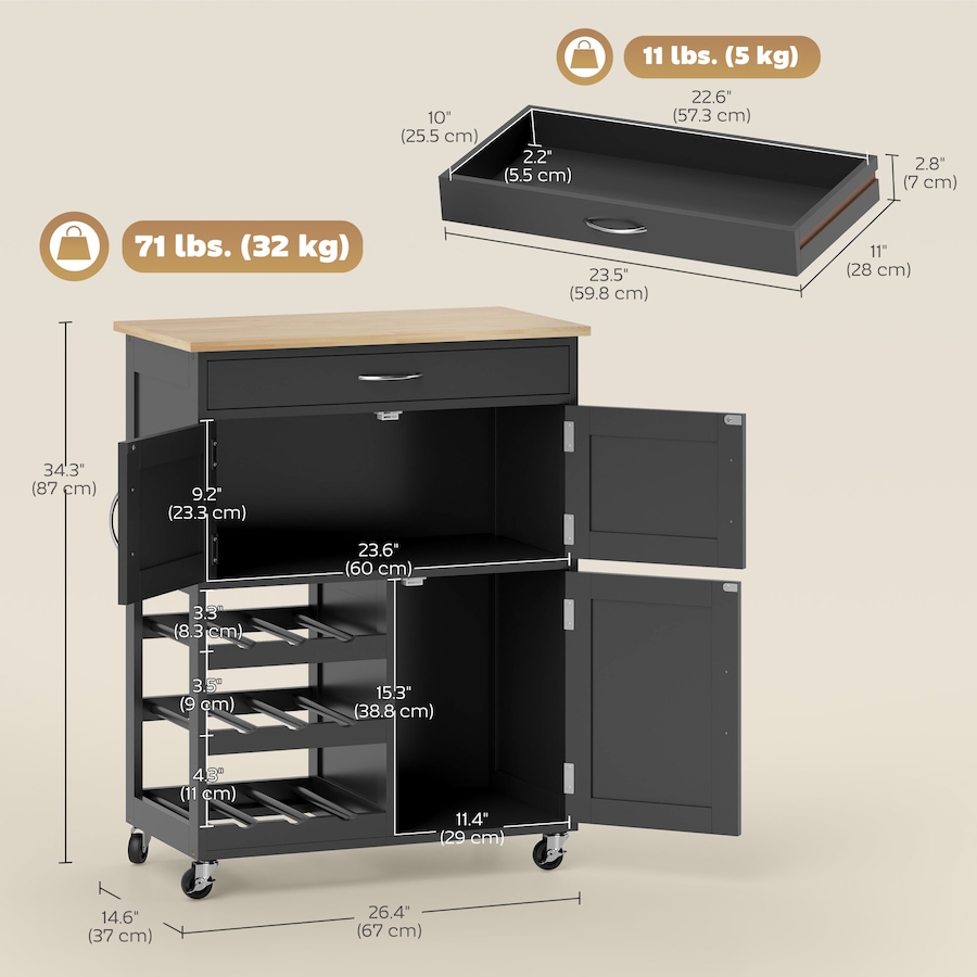 Image 997136_ALTMORE10.jpg, Product 997-136 / Price $129.99, HOMCOM Kitchen Island on Wheels with Drawer, 9-bottle Wine Rack from HOMCOM on TSC.ca's Home & Garden department