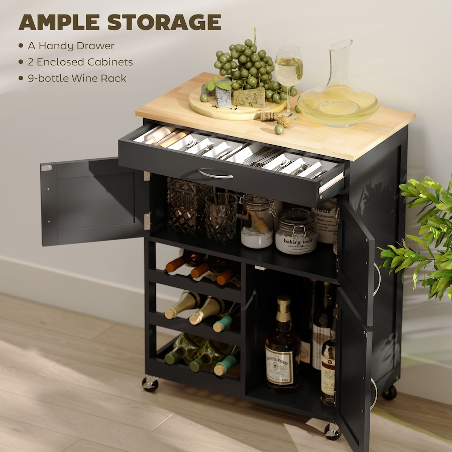 Image 997136_ALTMORE11.jpg, Product 997-136 / Price $129.99, HOMCOM Kitchen Island on Wheels with Drawer, 9-bottle Wine Rack from HOMCOM on TSC.ca's Home & Garden department