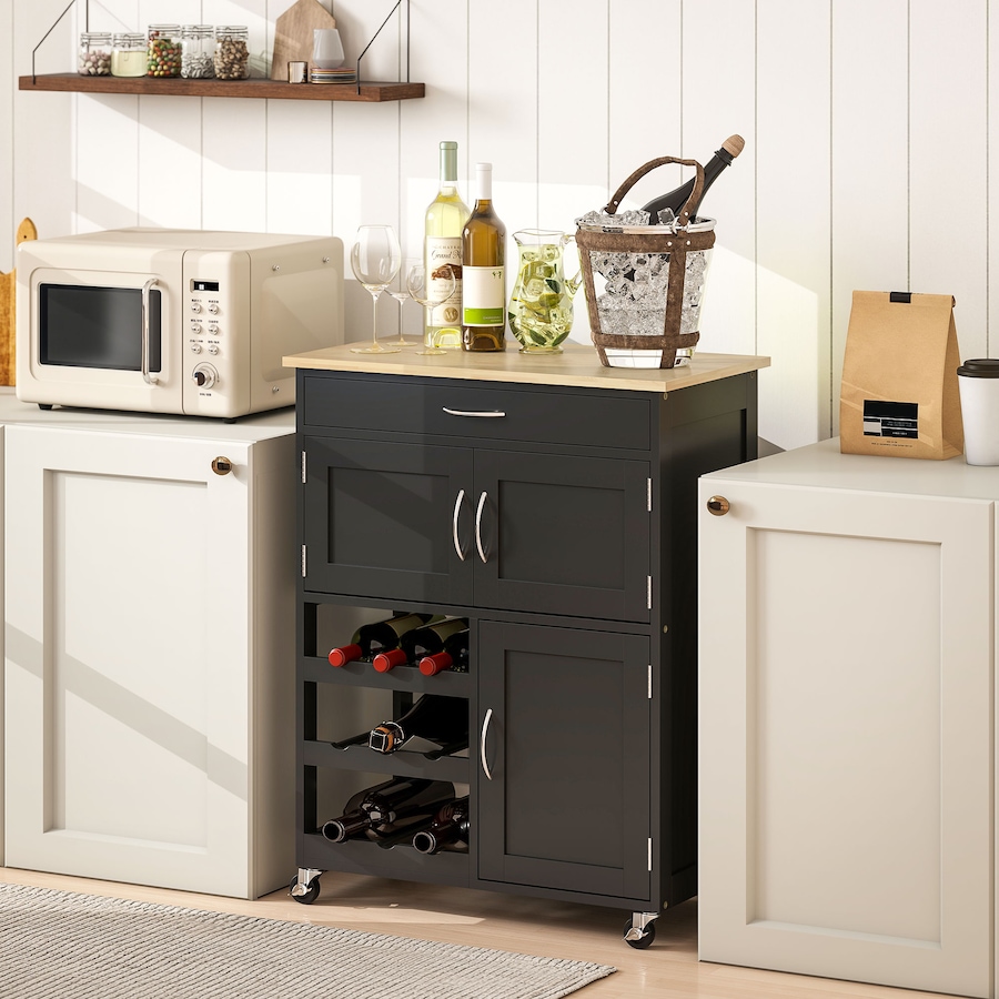 Image 997136_ALTMORE14.jpg, Product 997-136 / Price $129.99, HOMCOM Kitchen Island on Wheels with Drawer, 9-bottle Wine Rack from HOMCOM on TSC.ca's Home & Garden department