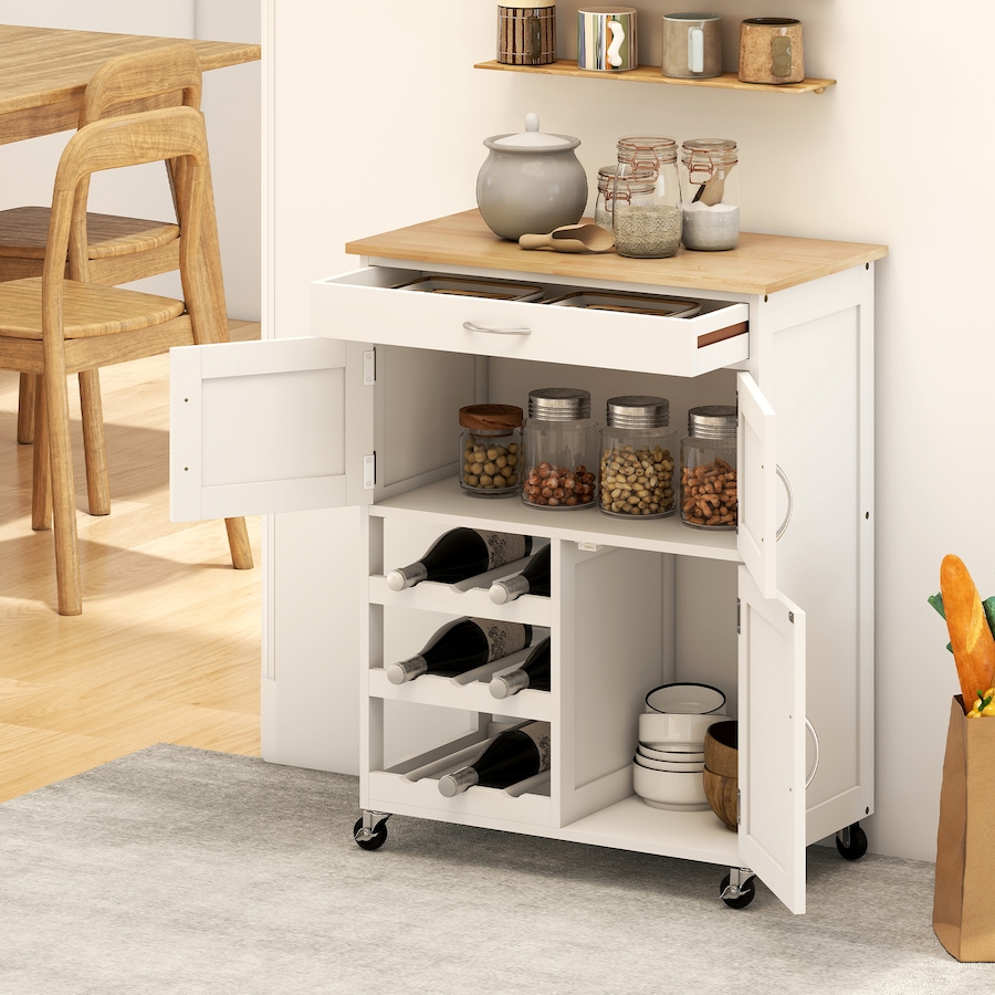 Image 997136_ALTMORE18.jpg, Product 997-136 / Price $129.99, HOMCOM Kitchen Island on Wheels with Drawer, 9-bottle Wine Rack from HOMCOM on TSC.ca's Home & Garden department