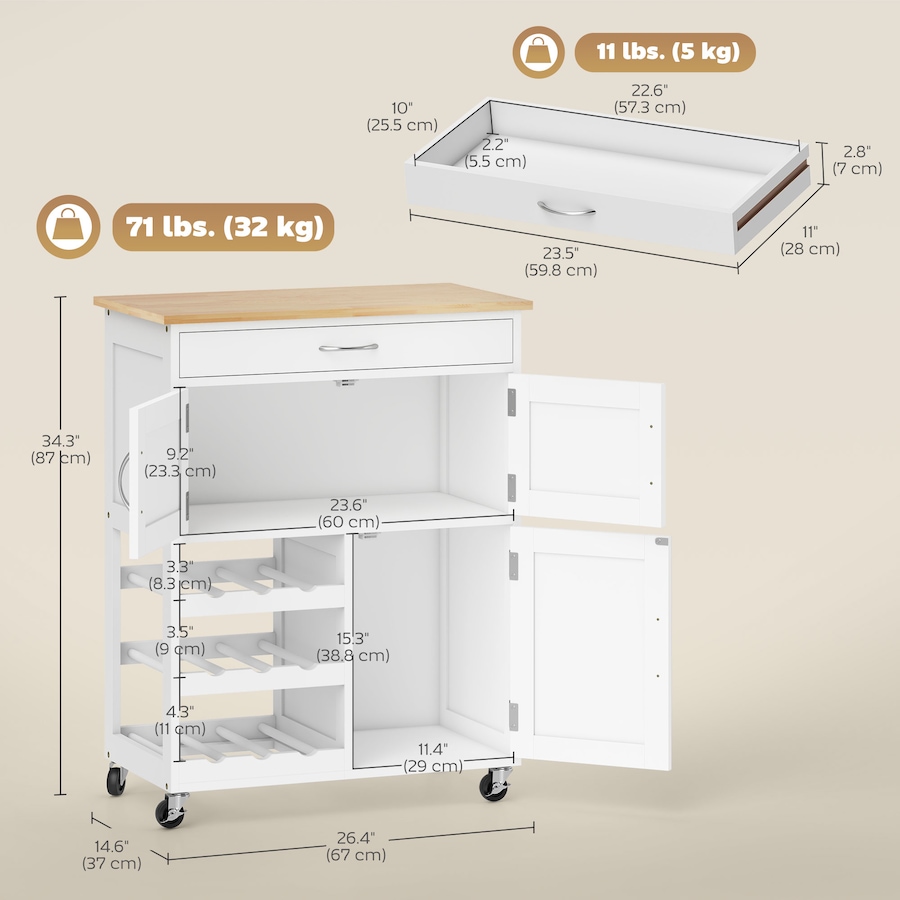 Image 997136_ALTMORE2.jpg, Product 997-136 / Price $129.99, HOMCOM Kitchen Island on Wheels with Drawer, 9-bottle Wine Rack from HOMCOM on TSC.ca's Home & Garden department