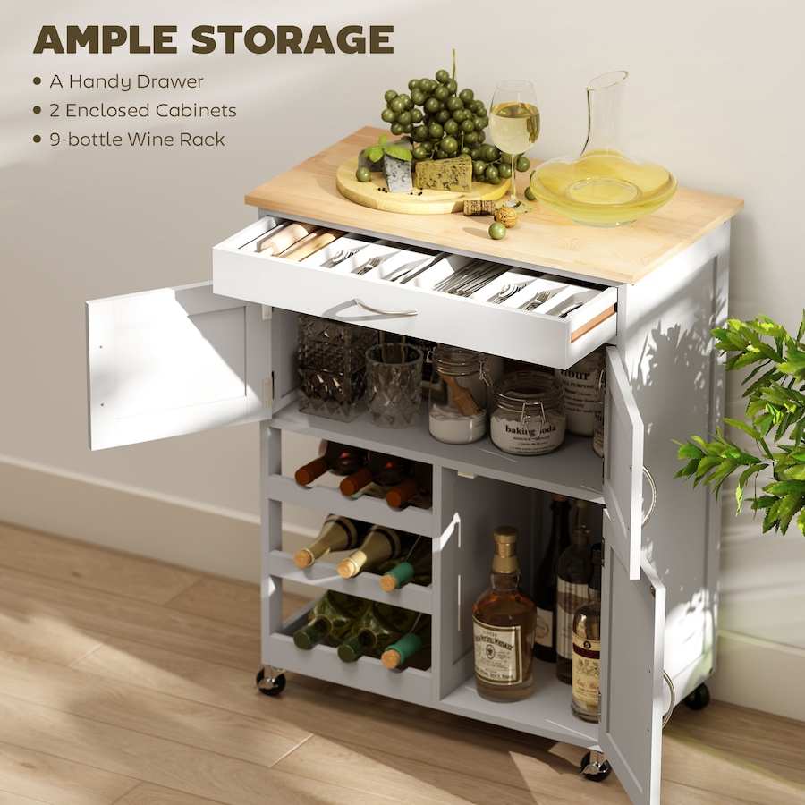 Image 997136_ALTMORE3.jpg, Product 997-136 / Price $129.99, HOMCOM Kitchen Island on Wheels with Drawer, 9-bottle Wine Rack from HOMCOM on TSC.ca's Home & Garden department