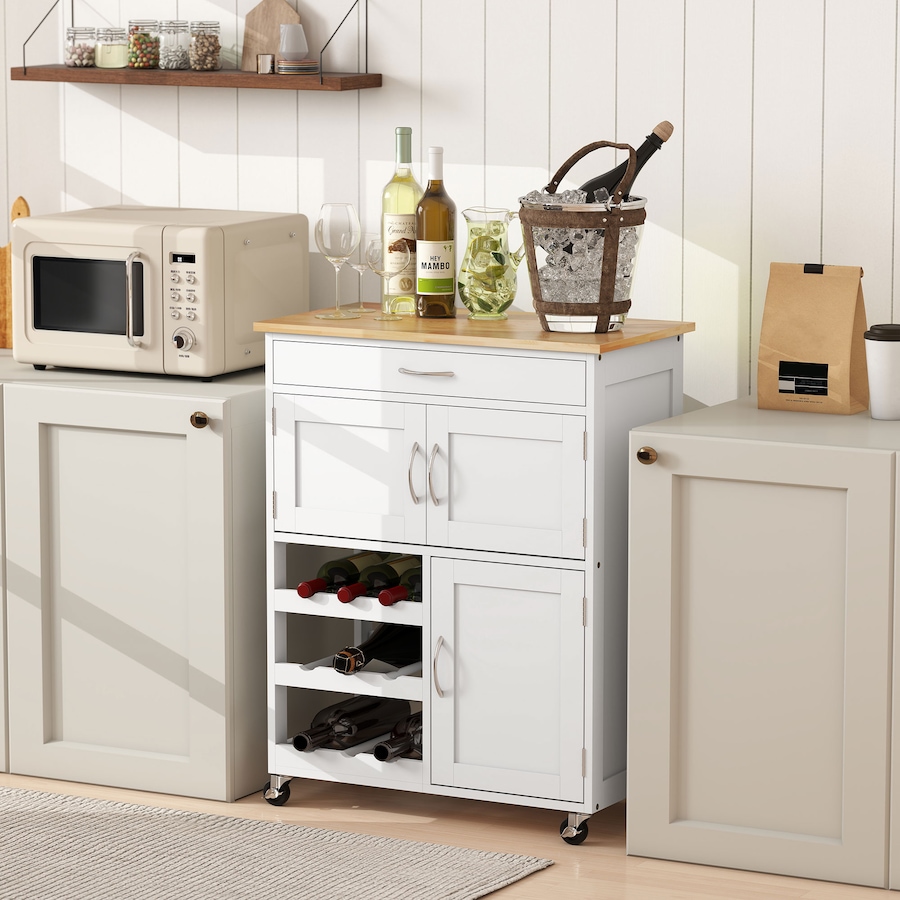 Image 997136_ALTMORE6.jpg, Product 997-136 / Price $129.99, HOMCOM Kitchen Island on Wheels with Drawer, 9-bottle Wine Rack from HOMCOM on TSC.ca's Home & Garden department