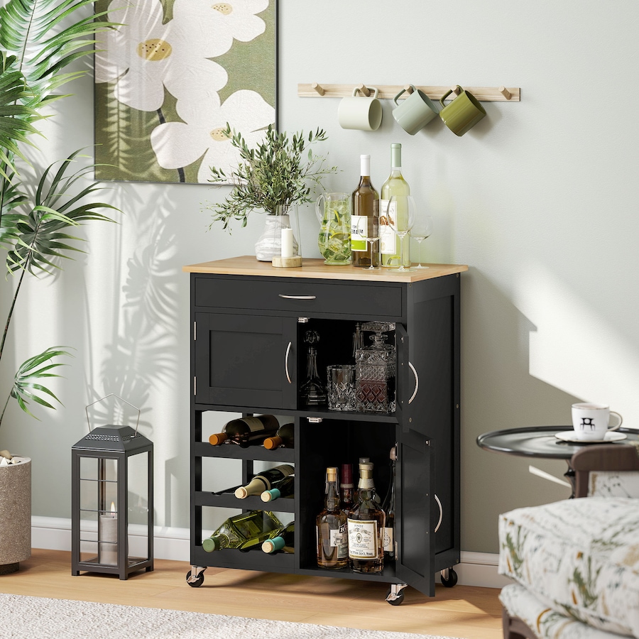 Image 997136_ALTMORE9.jpg, Product 997-136 / Price $129.99, HOMCOM Kitchen Island on Wheels with Drawer, 9-bottle Wine Rack from HOMCOM on TSC.ca's Home & Garden department