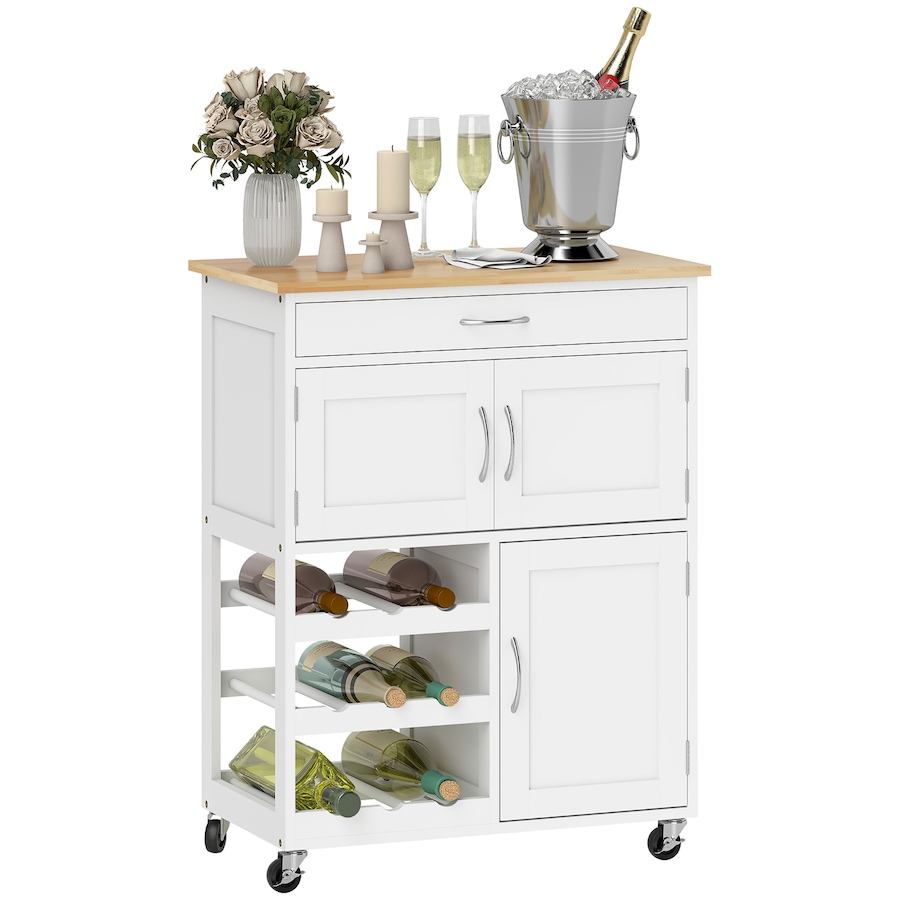 Image 997136_ST01.jpg, Product 997-136 / Price $129.99, HOMCOM Kitchen Island on Wheels with Drawer, 9-bottle Wine Rack from HOMCOM on TSC.ca's Home & Garden department