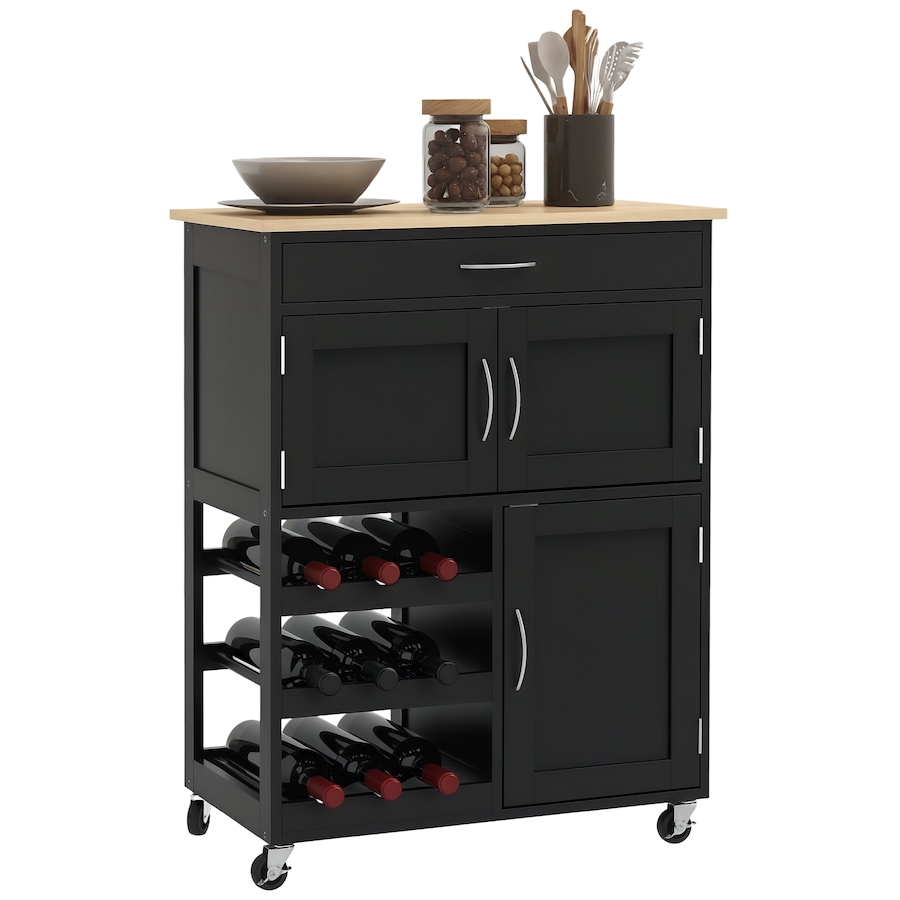 Image 997136_ST02.png, Product 997-136 / Price $129.99, HOMCOM Kitchen Island on Wheels with Drawer, 9-bottle Wine Rack from HOMCOM on TSC.ca's Home & Garden department