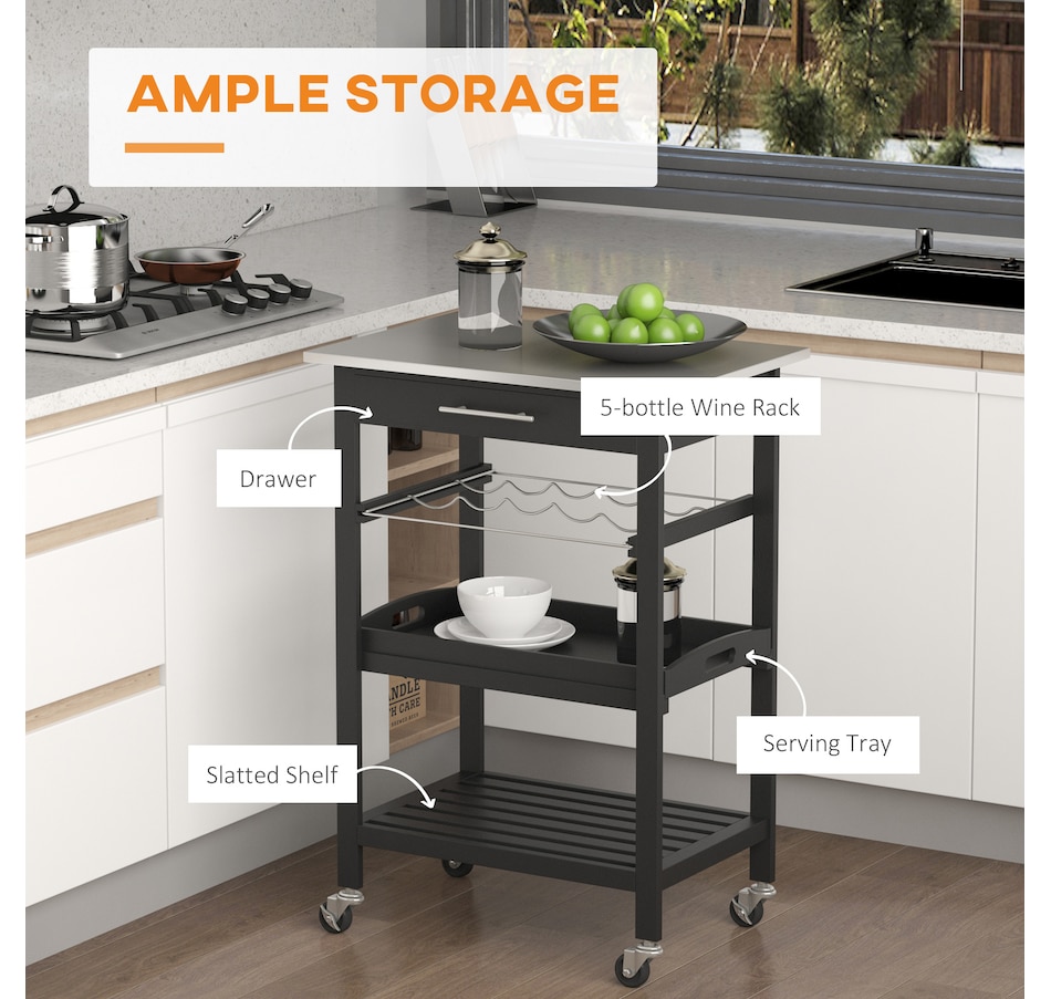 Image 997139_ALTMORE3.jpg, Product 997-139 / Price $124.99, HOMCOM Stainless Steel Top Kitchen Cart W/ Wine Rack from HOMCOM on TSC.ca's Home & Garden department