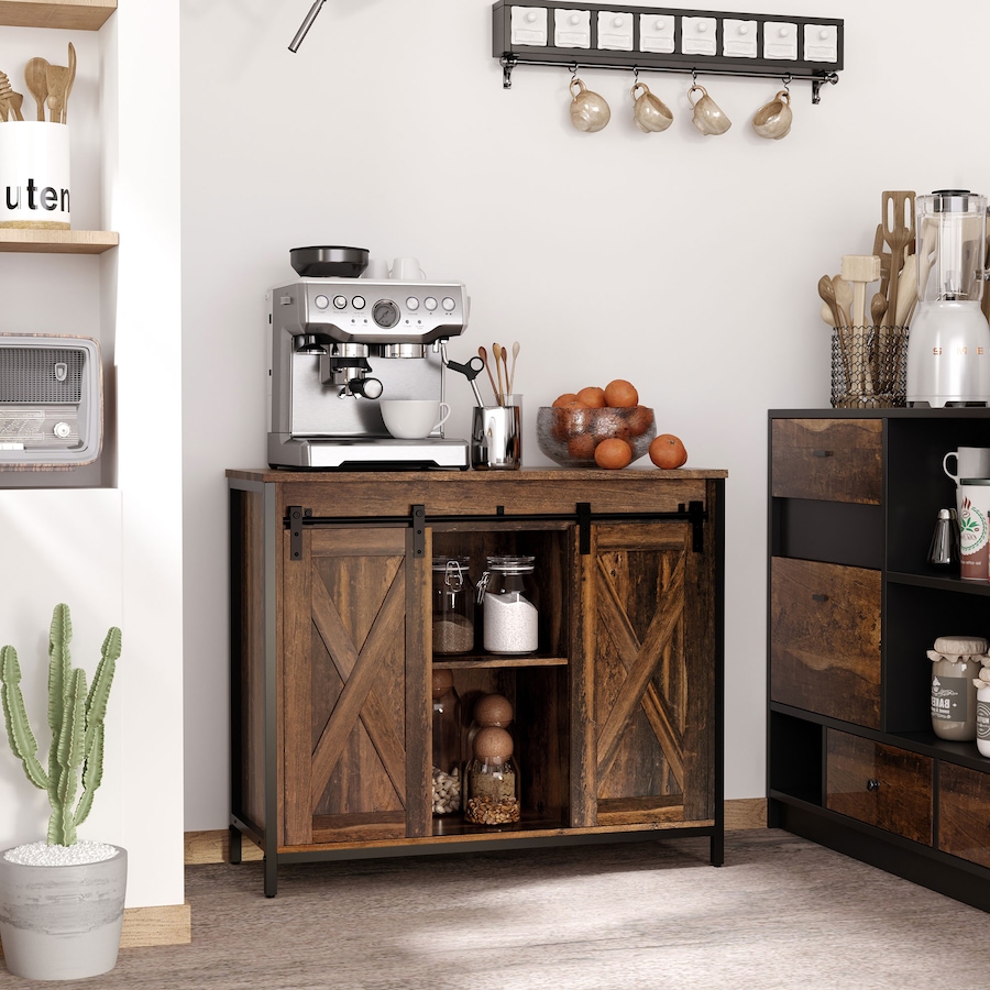 Image 997142_ALTMORE1.jpg, Product 997-142 / Price $189.99, HOMCOM Industrial Sideboard Buffet Cabinet with Barn Doors Rustic Brown from HOMCOM on TSC.ca's Home & Garden department