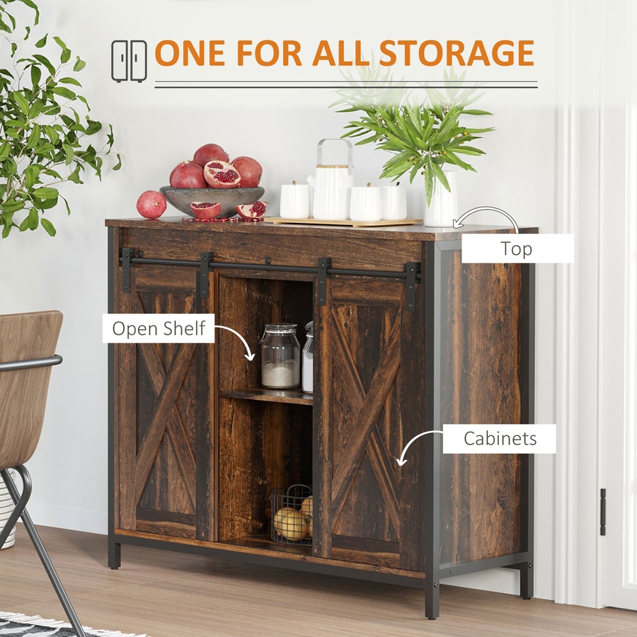 Image 997142_ALTMORE3.jpg, Product 997-142 / Price $189.99, HOMCOM Industrial Sideboard Buffet Cabinet with Barn Doors Rustic Brown from HOMCOM on TSC.ca's Home & Garden department