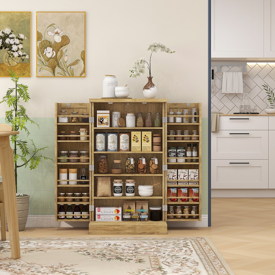 Image 997144_ALTMORE1.jpg, Product 997-144 / Price $164.99, HOMCOM 41" Rattan Kitchen Pantry Storage Cabinet with Spice Racks Natural from HOMCOM on TSC.ca's Home & Garden department
