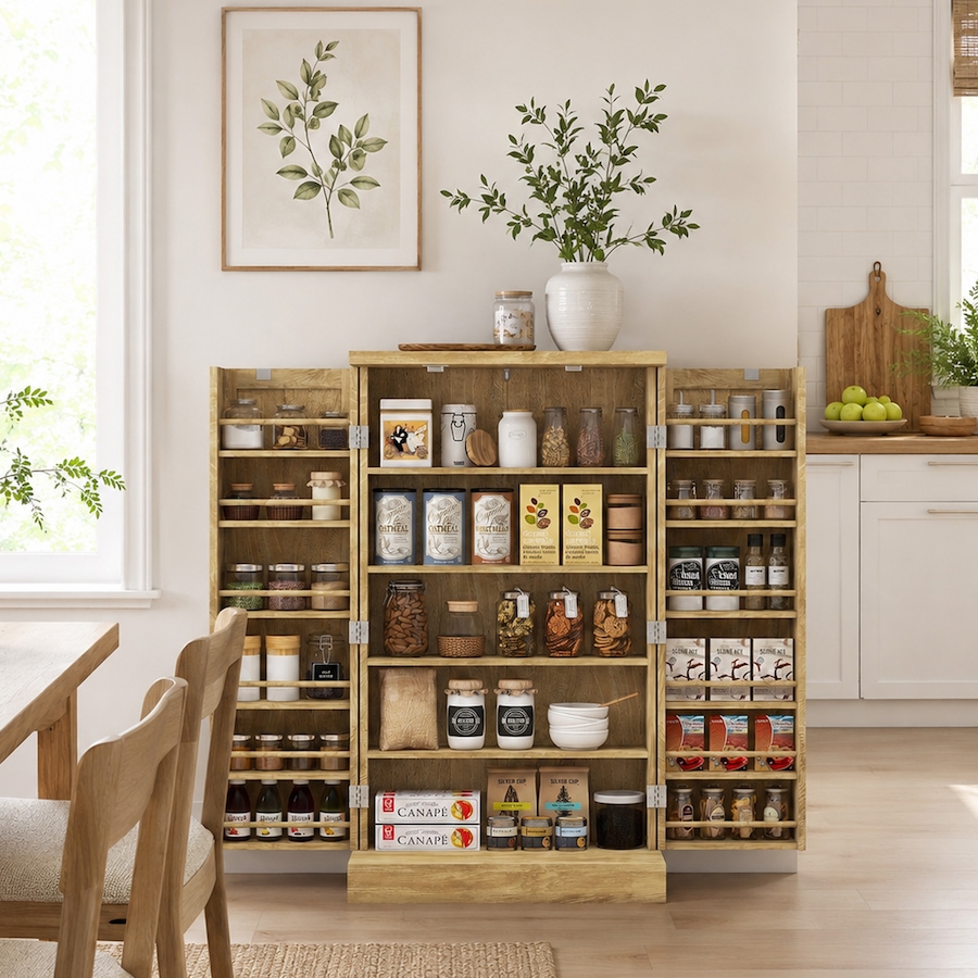 Image 997144_ALTMORE11.jpg, Product 997-144 / Price $164.99, HOMCOM 41" Rattan Kitchen Pantry Storage Cabinet with Spice Racks Natural from HOMCOM on TSC.ca's Home & Garden department