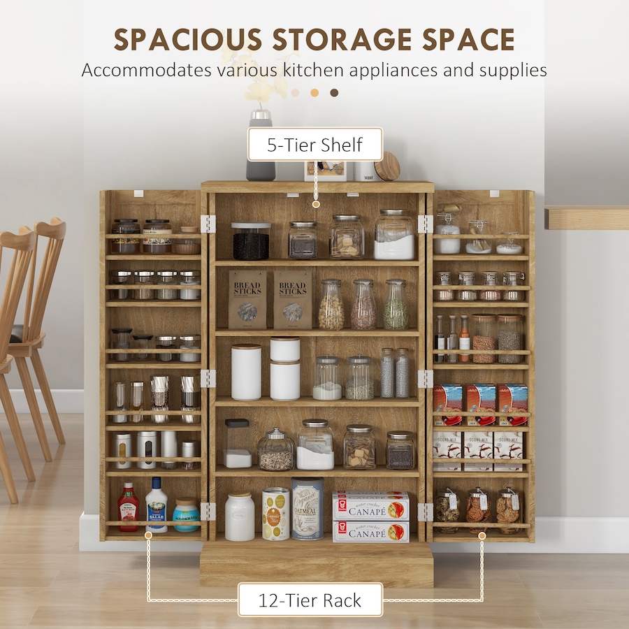 Image 997144_ALTMORE4.jpg, Product 997-144 / Price $164.99, HOMCOM 41" Rattan Kitchen Pantry Storage Cabinet with Spice Racks Natural from HOMCOM on TSC.ca's Home & Garden department