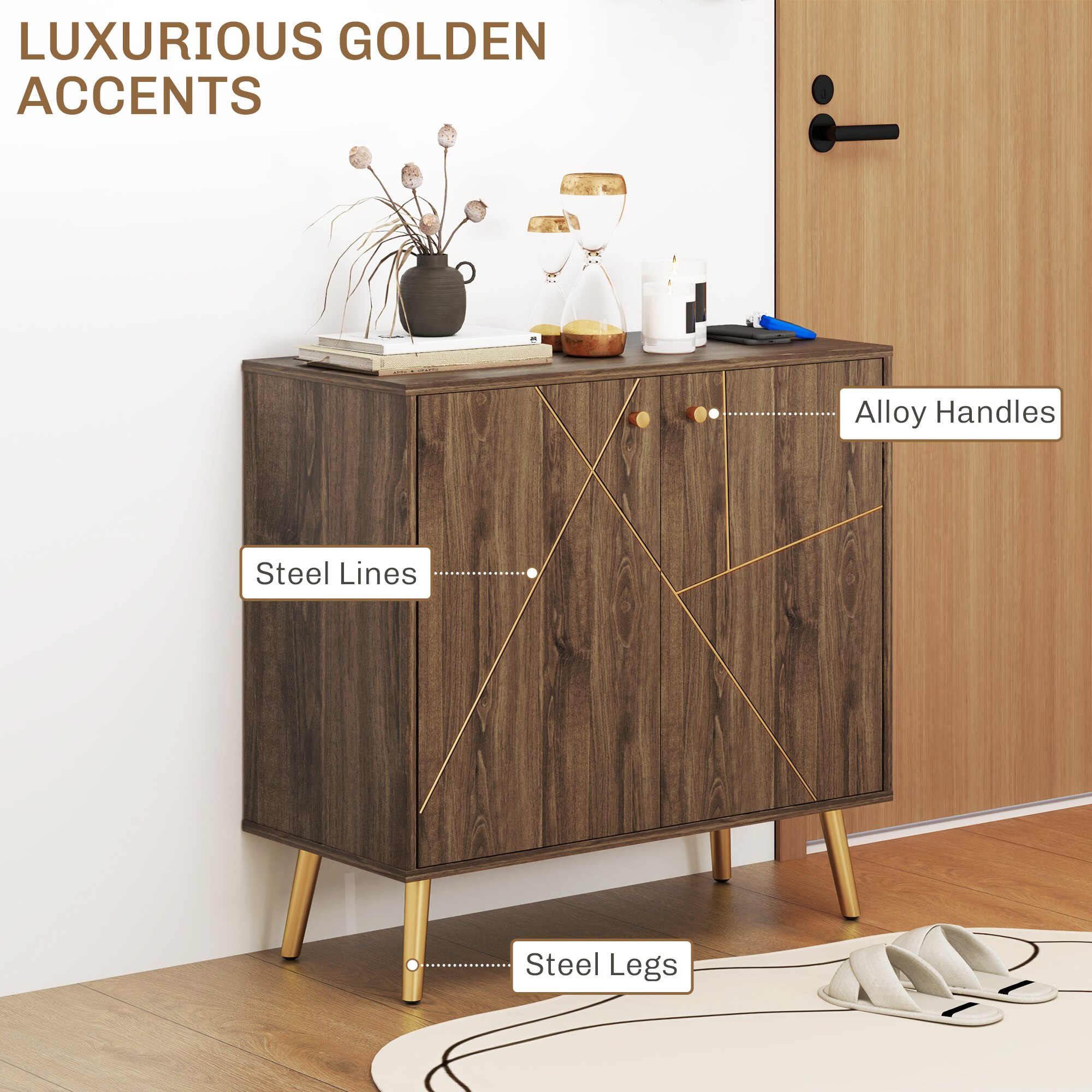 HOMCOM Sideboard Storage Cabinet with Luxurious Steel Lines