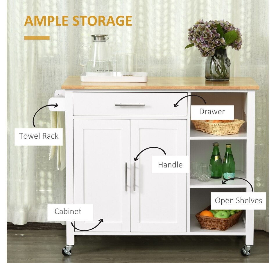 Image 997146_ALTMORE3.jpg, Product 997-146 / Price $259.99, HOMCOM Wooden Rolling Kitchen Island on Wheels with Drawer for Dining Room from HOMCOM on TSC.ca's Home & Garden department