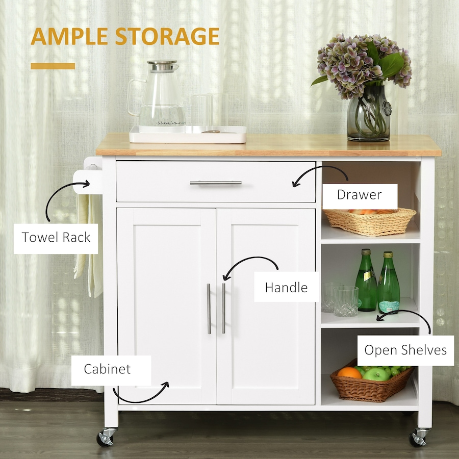 Image 997146_ALTMORE3.jpg, Product 997-146 / Price $264.99, HOMCOM Wooden Rolling Kitchen Island on Wheels with Drawer for Dining Room from HOMCOM on TSC.ca's Home & Garden department