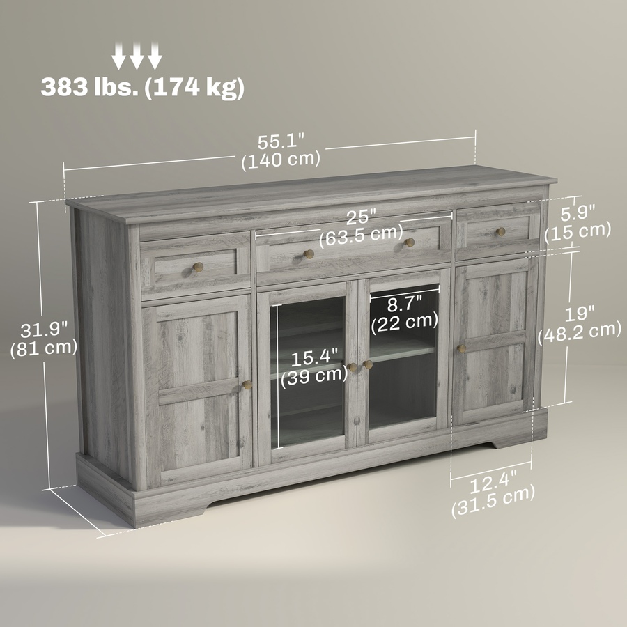 Image 997148_ALTMORE2.jpg, Product 997-148 / Price $254.99, HOMCOM Sideboard Buffet Cabinet, Coffee Bar Cabinet, Weathered Grey Oak from HOMCOM on TSC.ca's Home & Garden department