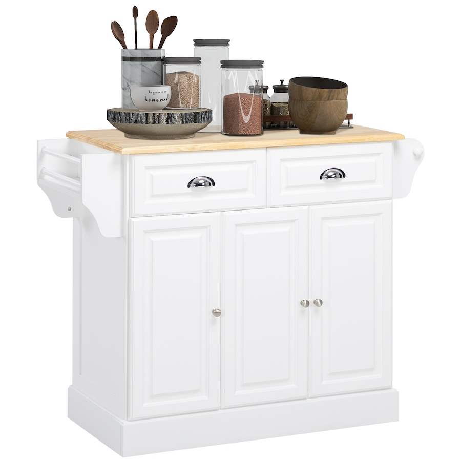 Image 997155.jpg, Product 997-155 / Price $219.99, HOMCOM Kitchen Island with Rubber Wood Top Rolling Kitchen Serving Cart from HOMCOM on TSC.ca's Home & Garden department