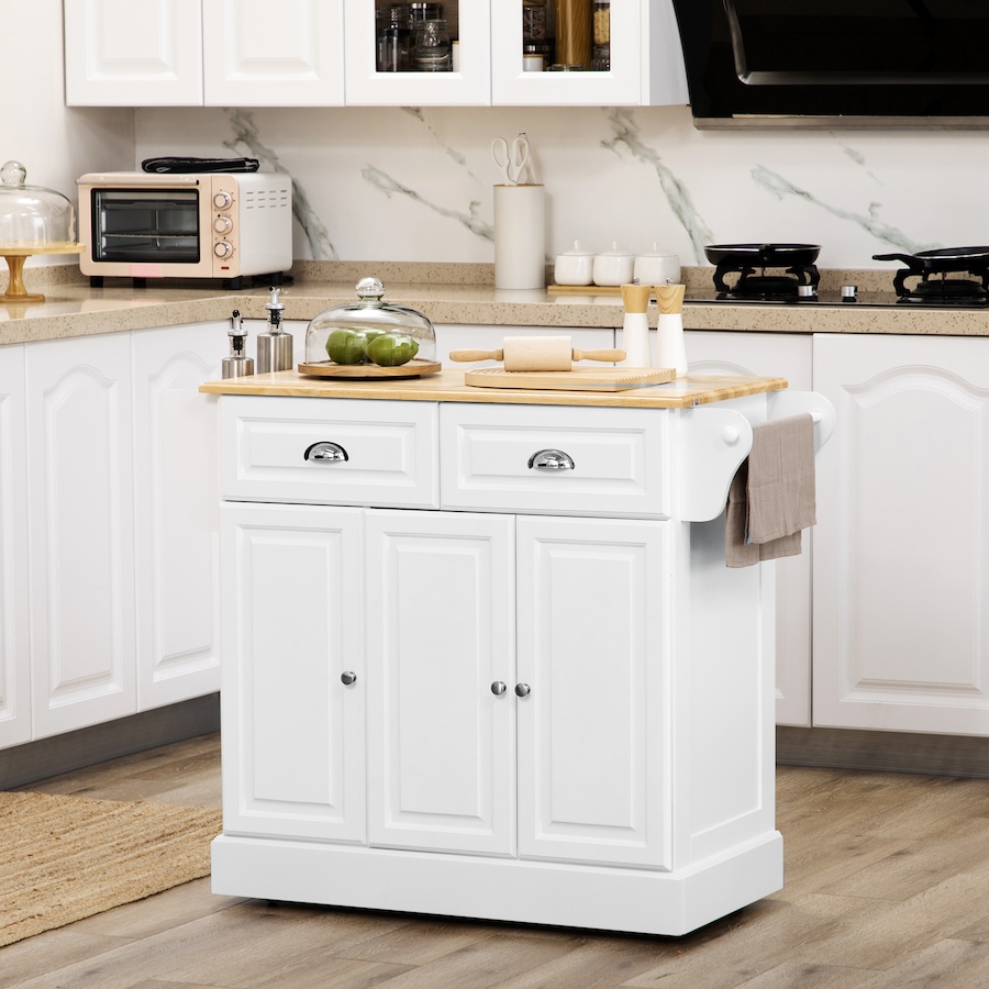 Image 997155_ALTMORE1.jpg, Product 997-155 / Price $219.99, HOMCOM Kitchen Island with Rubber Wood Top Rolling Kitchen Serving Cart from HOMCOM on TSC.ca's Home & Garden department