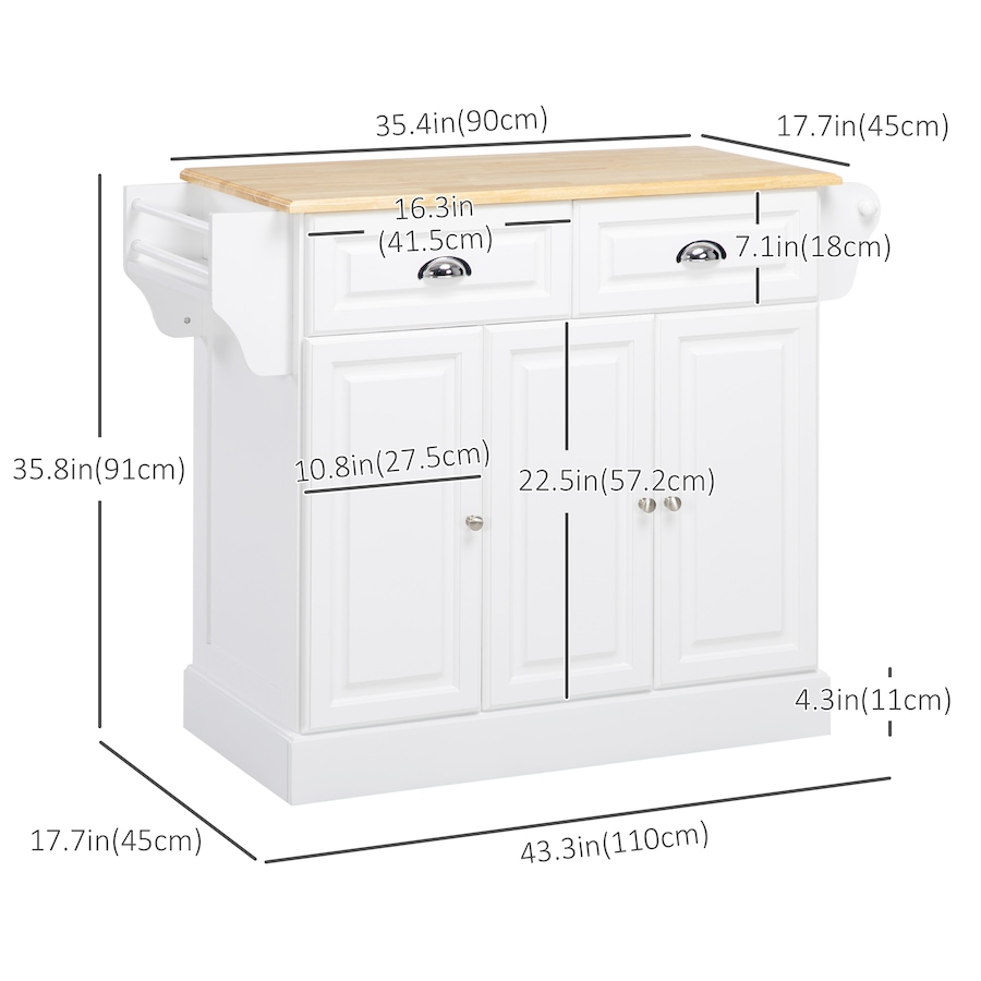 Image 997155_ALTMORE2.jpg, Product 997-155 / Price $219.99, HOMCOM Kitchen Island with Rubber Wood Top Rolling Kitchen Serving Cart from HOMCOM on TSC.ca's Home & Garden department