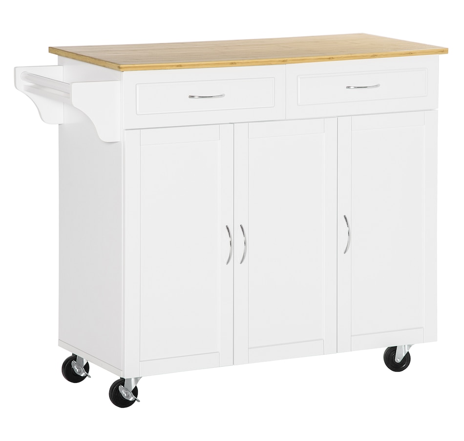 Image 997156.jpg, Product 997-156 / Price $240.99, HOMCOM Rolling Kitchen Island on Wheels with Bamboo Countertop Drawers from HOMCOM on TSC.ca's Home & Garden department