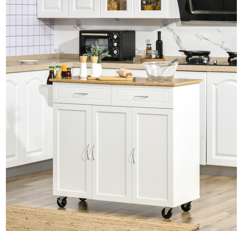 Image 997156_ALTMORE1.jpg, Product 997-156 / Price $240.99, HOMCOM Rolling Kitchen Island on Wheels with Bamboo Countertop Drawers from HOMCOM on TSC.ca's Home & Garden department