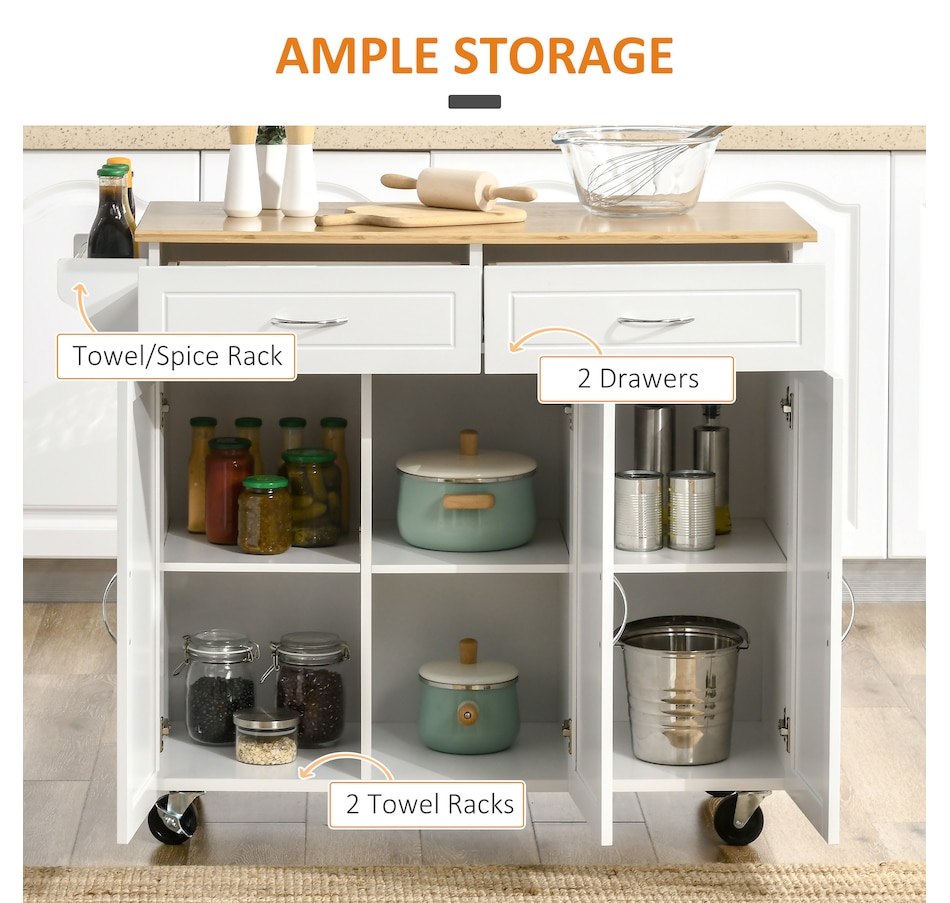 Image 997156_ALTMORE3.jpg, Product 997-156 / Price $240.99, HOMCOM Rolling Kitchen Island on Wheels with Bamboo Countertop Drawers from HOMCOM on TSC.ca's Home & Garden department