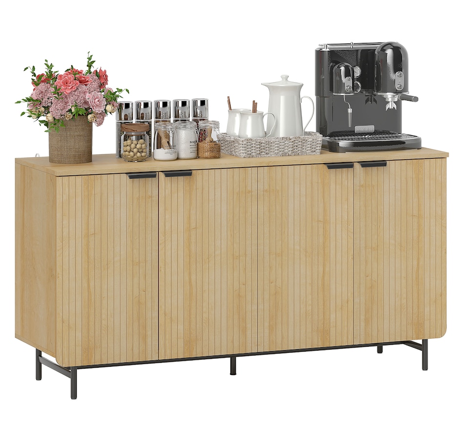 Image 997170.jpg, Product 997-170 / Price $209.99, Fluted Sideboard Buffet Cabinet with 4 Doors Adjustable Shelves Nature Wood from HOMCOM on TSC.ca's Home & Garden department