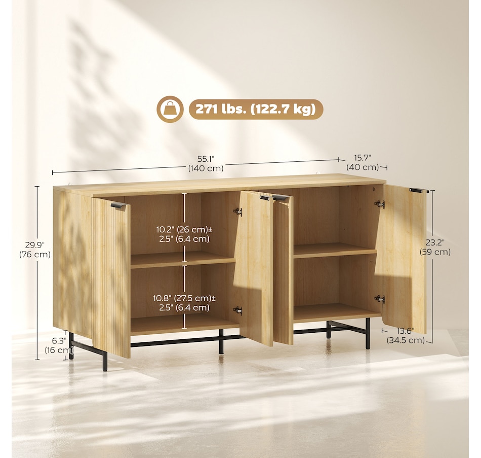 Image 997170_ALTMORE2.jpg, Product 997-170 / Price $209.99, Fluted Sideboard Buffet Cabinet with 4 Doors Adjustable Shelves Nature Wood from HOMCOM on TSC.ca's Home & Garden department