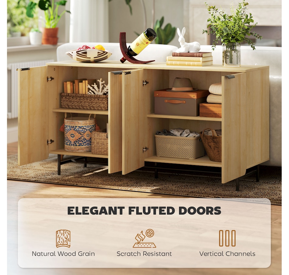 Image 997170_ALTMORE3.jpg, Product 997-170 / Price $209.99, Fluted Sideboard Buffet Cabinet with 4 Doors Adjustable Shelves Nature Wood from HOMCOM on TSC.ca's Home & Garden department