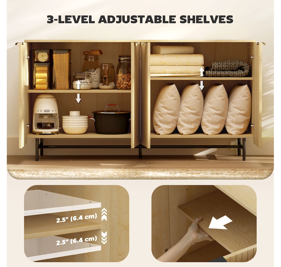 Image 997170_ALTMORE4.jpg, Product 997-170 / Price $209.99, Fluted Sideboard Buffet Cabinet with 4 Doors Adjustable Shelves Nature Wood from HOMCOM on TSC.ca's Home & Garden department